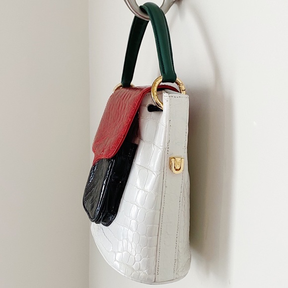 Lana Marks London Tri-Color Mini Alligator Top Handle Crossbody Bucket Bag Italy - Picture 4 of 10